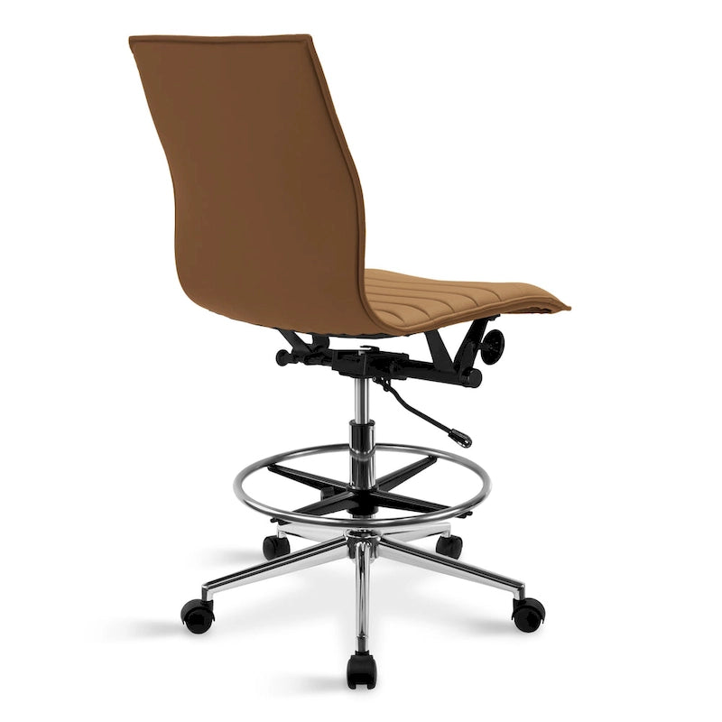 Fauteuil de bureau moderne en similicuir PU rembourré, sans accoudoirs, dossier mi-hauteur avec piètement haut réglable et repose-pieds