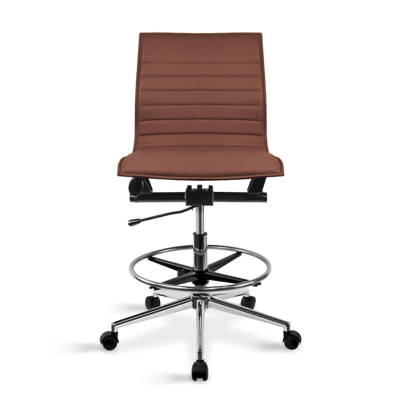 Fauteuil de bureau moderne en similicuir PU rembourré, sans accoudoirs, dossier mi-hauteur avec piètement haut réglable et repose-pieds