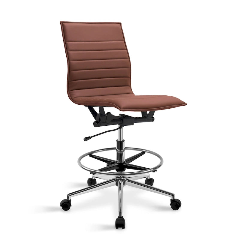 Fauteuil de bureau moderne en similicuir PU rembourré, sans accoudoirs, dossier mi-hauteur avec piètement haut réglable et repose-pieds