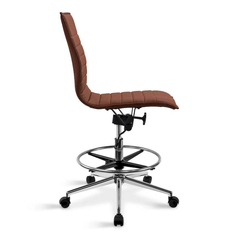 Fauteuil de bureau moderne en similicuir PU rembourré, sans accoudoirs, dossier mi-hauteur avec piètement haut réglable et repose-pieds