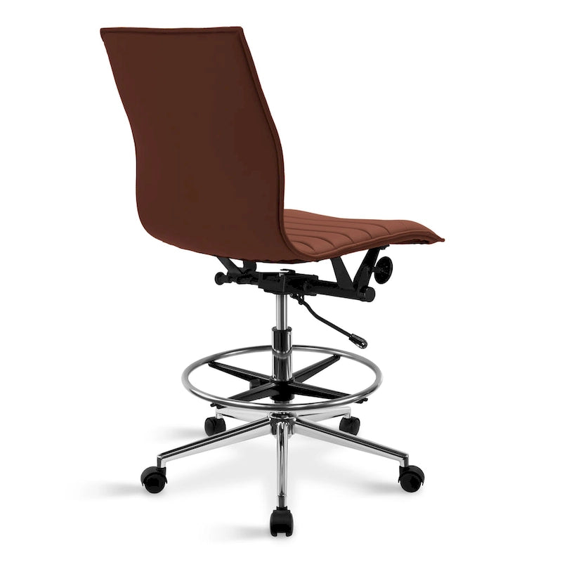 Fauteuil de bureau moderne en similicuir PU rembourré, sans accoudoirs, dossier mi-hauteur avec piètement haut réglable et repose-pieds