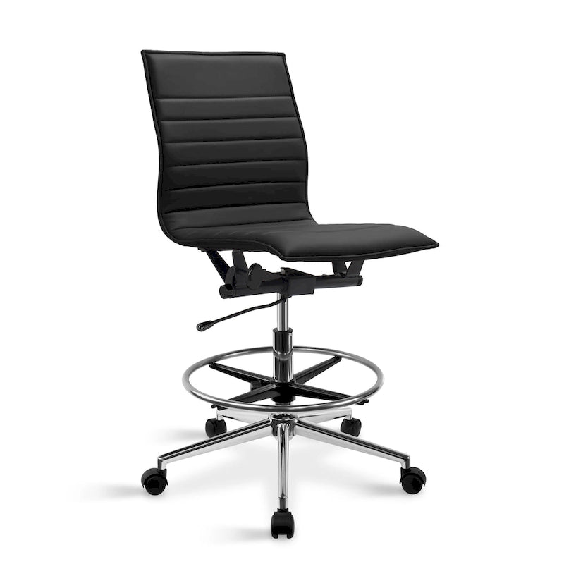 Fauteuil de bureau moderne en similicuir PU rembourré, sans accoudoirs, dossier mi-hauteur avec piètement haut réglable et repose-pieds