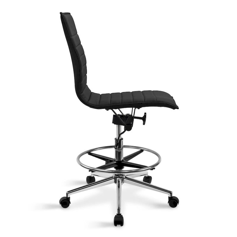 Fauteuil de bureau moderne en similicuir PU rembourré, sans accoudoirs, dossier mi-hauteur avec piètement haut réglable et repose-pieds