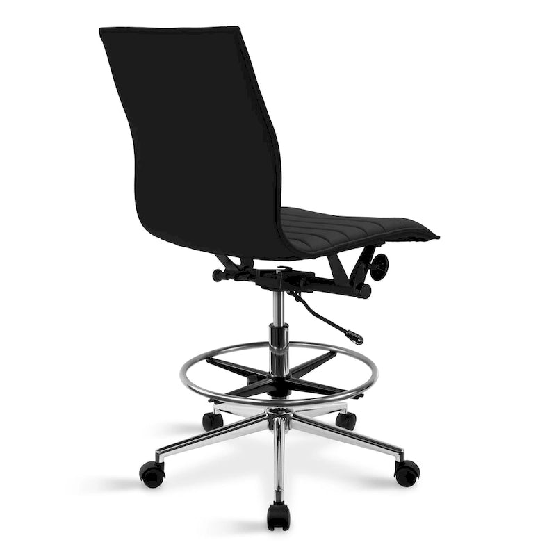 Fauteuil de bureau moderne en similicuir PU rembourré, sans accoudoirs, dossier mi-hauteur avec piètement haut réglable et repose-pieds