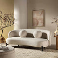Canapé incurvé 3 places avec coussins boules, mélange de lin beige