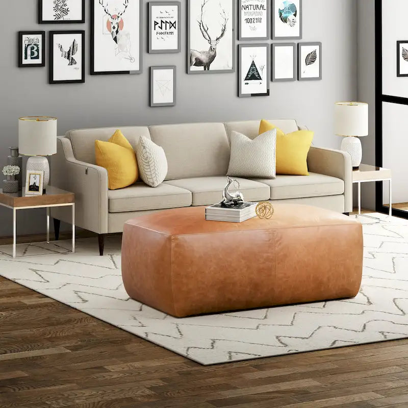  Denver Leather Ottoman - Full Grain Genuine Italian Leather