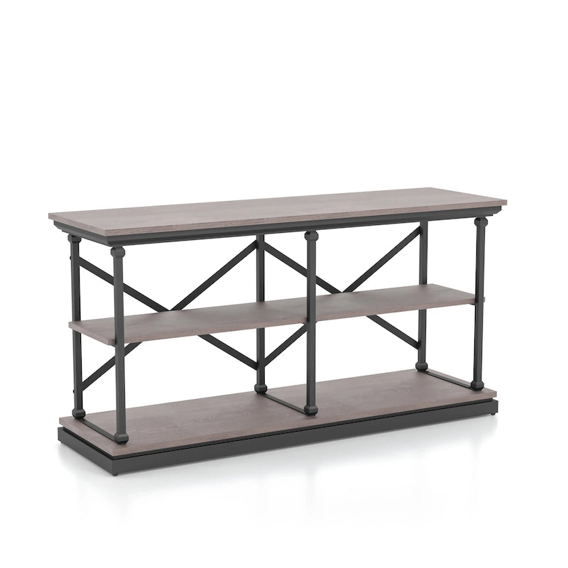 Console de table de 59 po en acier de style transitionnel avec 2 étagères