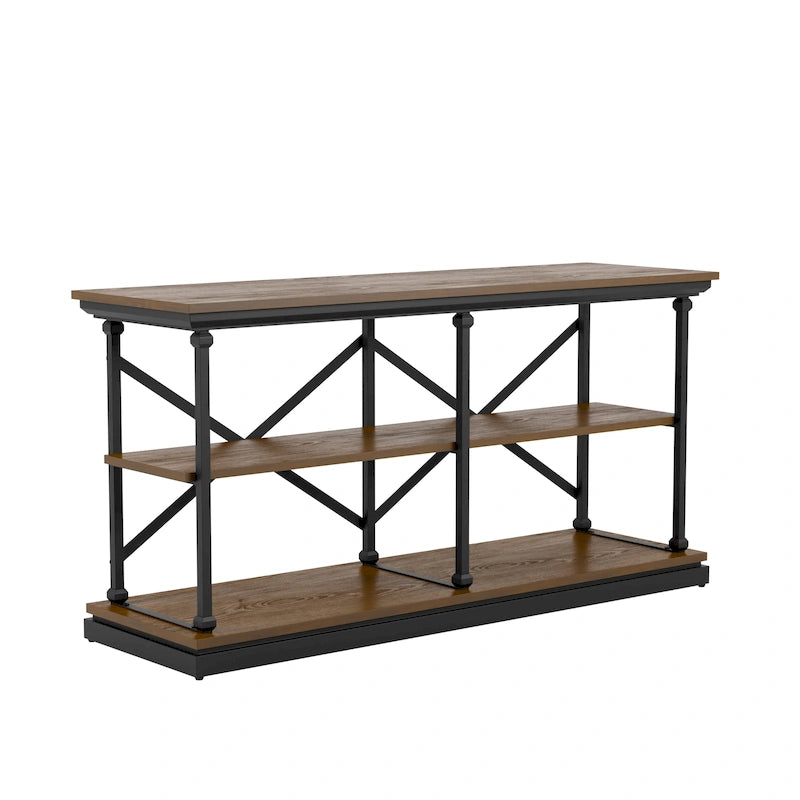 Console de table de 59 po en acier de style transitionnel avec 2 étagères