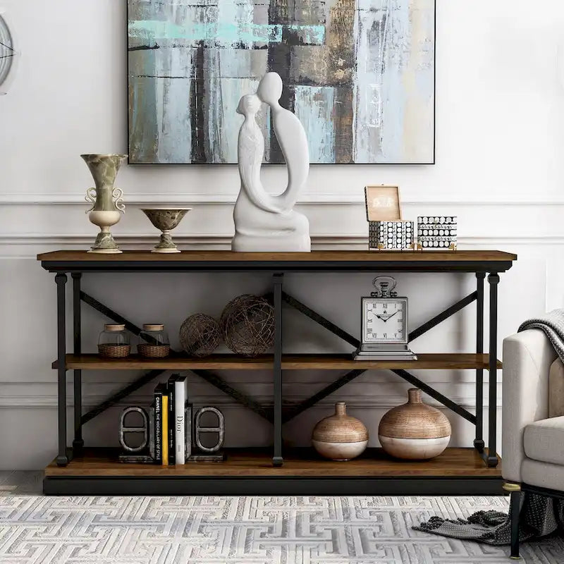Marcin Transitional 59-inch Steel 2-Shelf Console Table by 