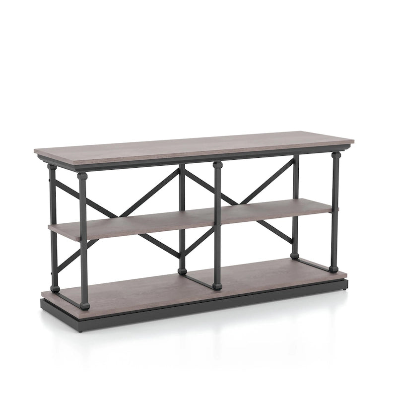 Console de table de 59 po en acier de style transitionnel avec 2 étagères