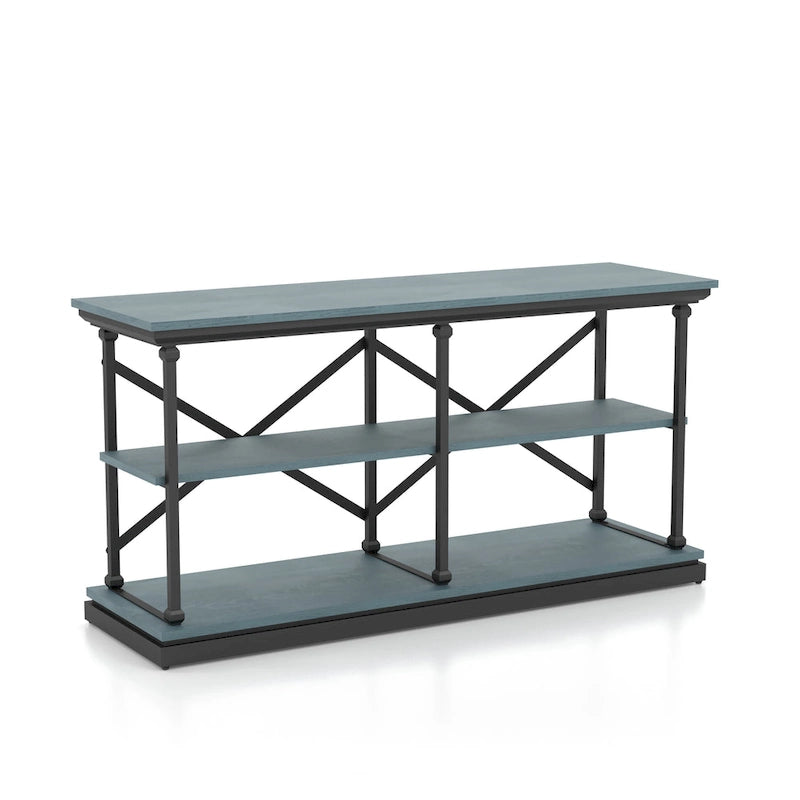 Console de table de 59 po en acier de style transitionnel avec 2 étagères