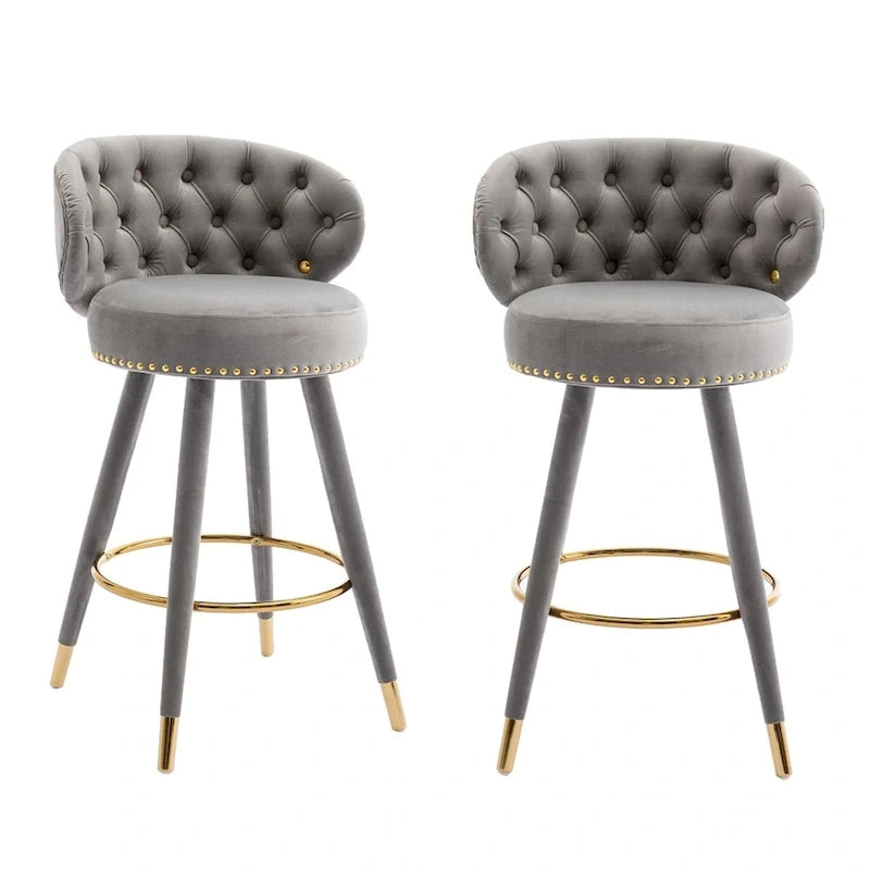 Tabourets de bar pivotants à 360°, capitonnés en velours, avec repose-pieds doré (lot de 2)