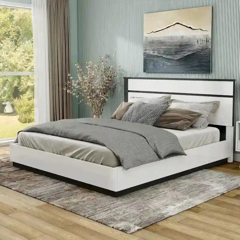 Lit plateforme contemporain en bois blanc
