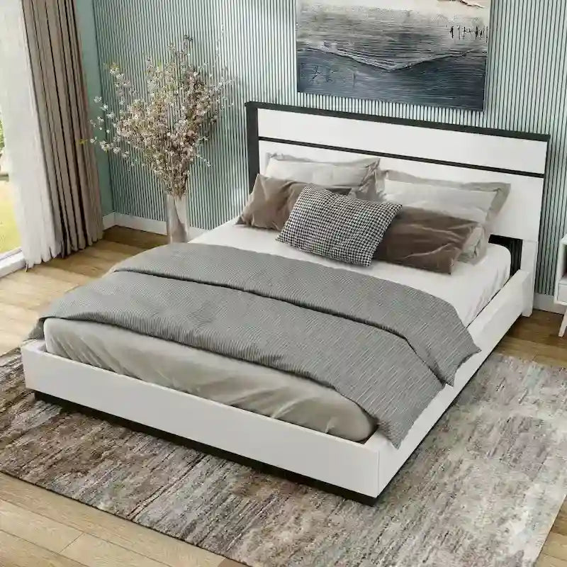 Lit plateforme contemporain en bois blanc
