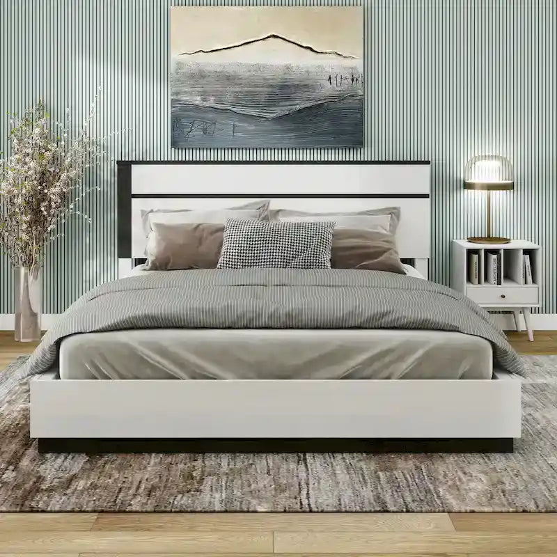 Lit plateforme contemporain en bois blanc