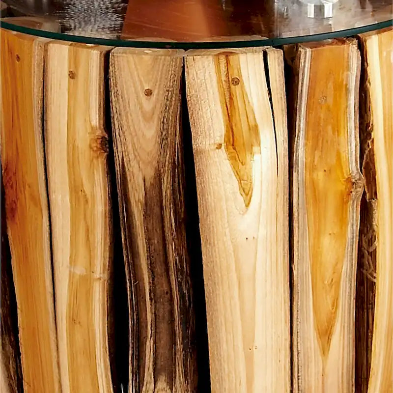 Table d'appoint artisanale en bois de teck avec plateau en verre transparent - Marron - - 16Lx16Px18H