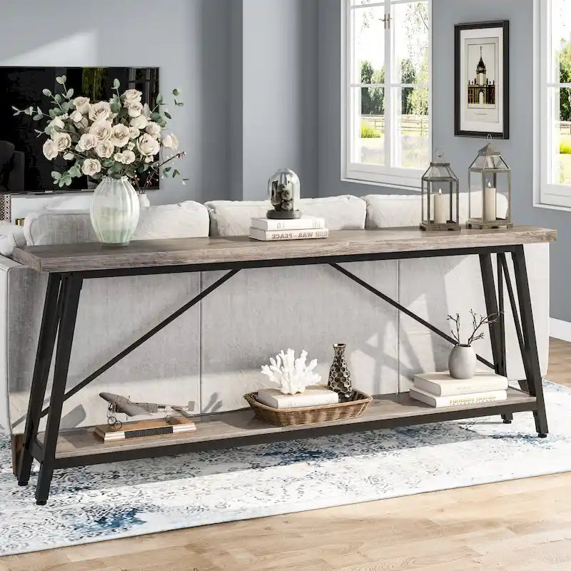Table de canapé extra longue de 180 cm, console d'entrée industrielle