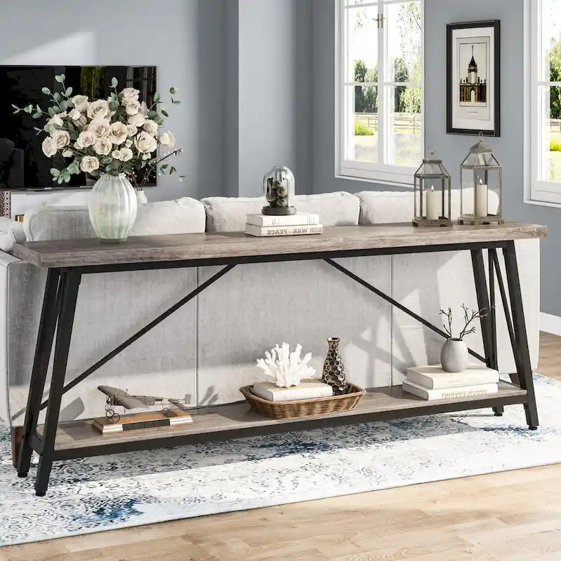 Table de canapé extra longue de 180 cm, console d'entrée industrielle