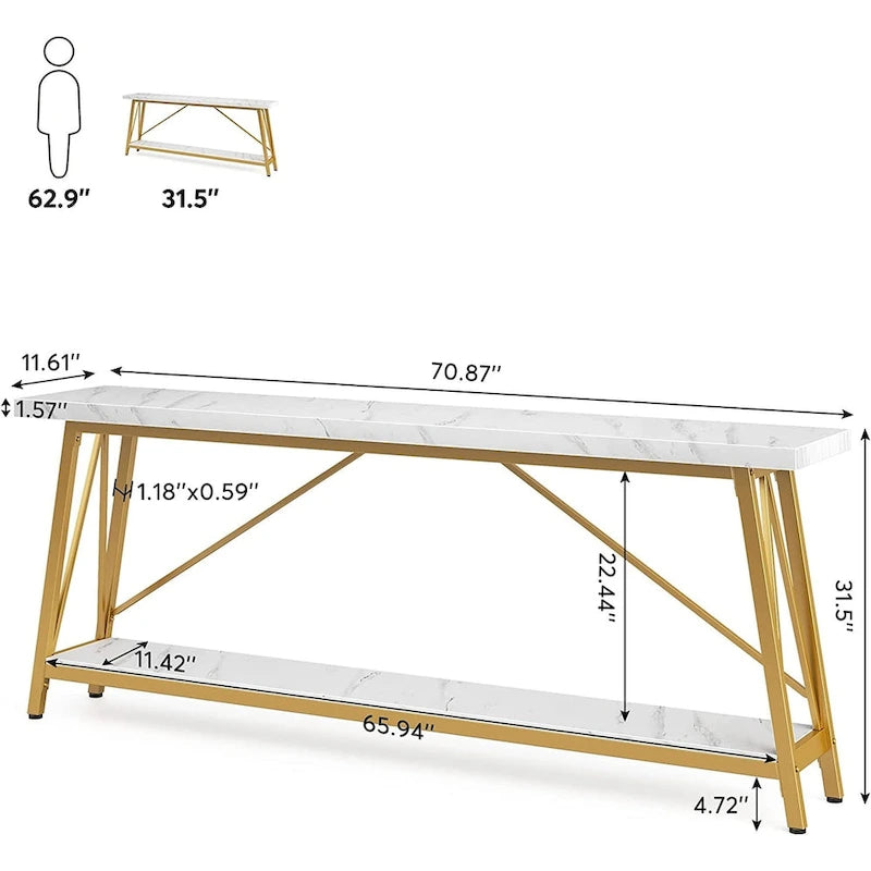 Table de canapé extra longue de 180 cm, console d'entrée industrielle