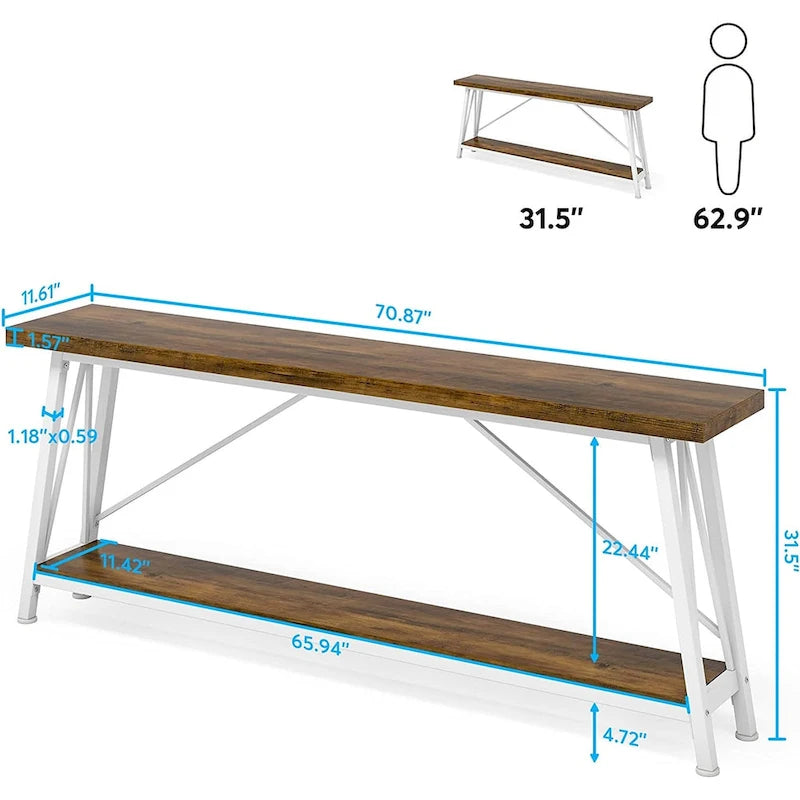 Table de canapé extra longue de 180 cm, console d'entrée industrielle