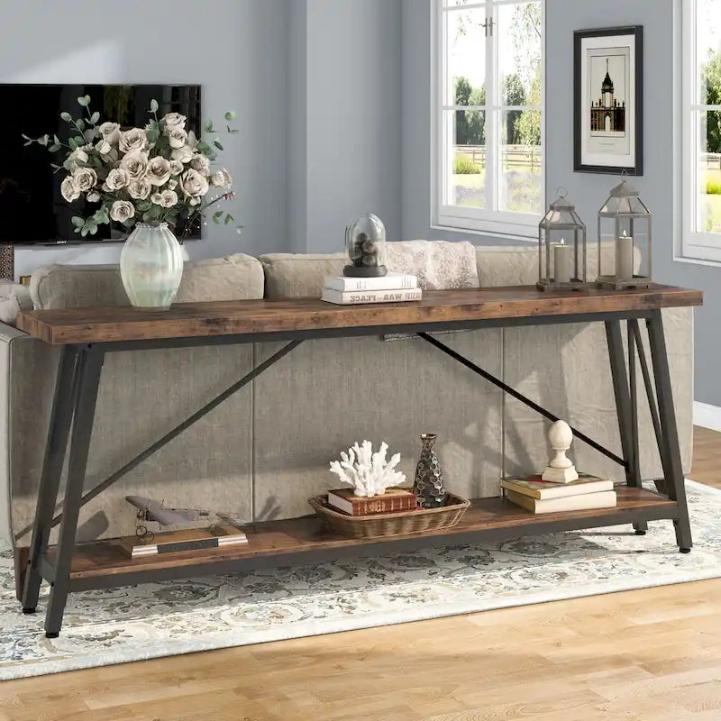 Table de canapé extra longue de 180 cm, console d'entrée industrielle