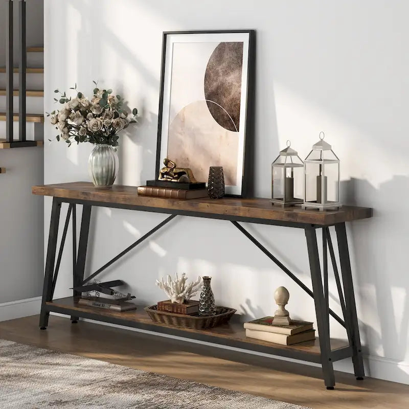 Table de canapé extra longue de 180 cm, console d'entrée industrielle