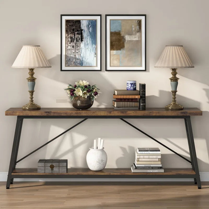 Table de canapé extra longue de 180 cm, console d'entrée industrielle