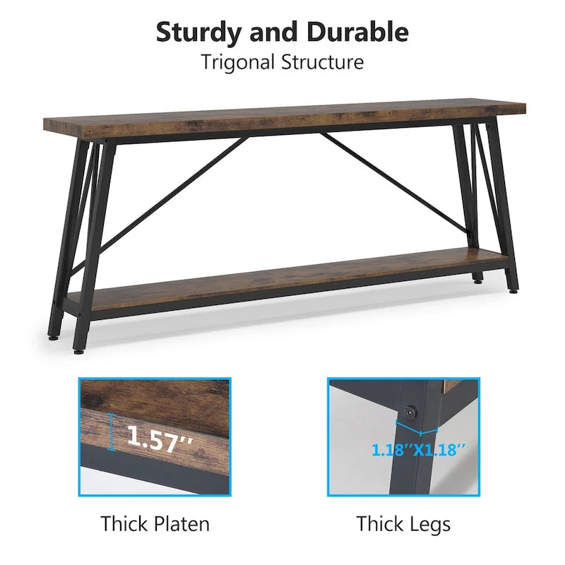 Table de canapé extra longue de 180 cm, console d'entrée industrielle