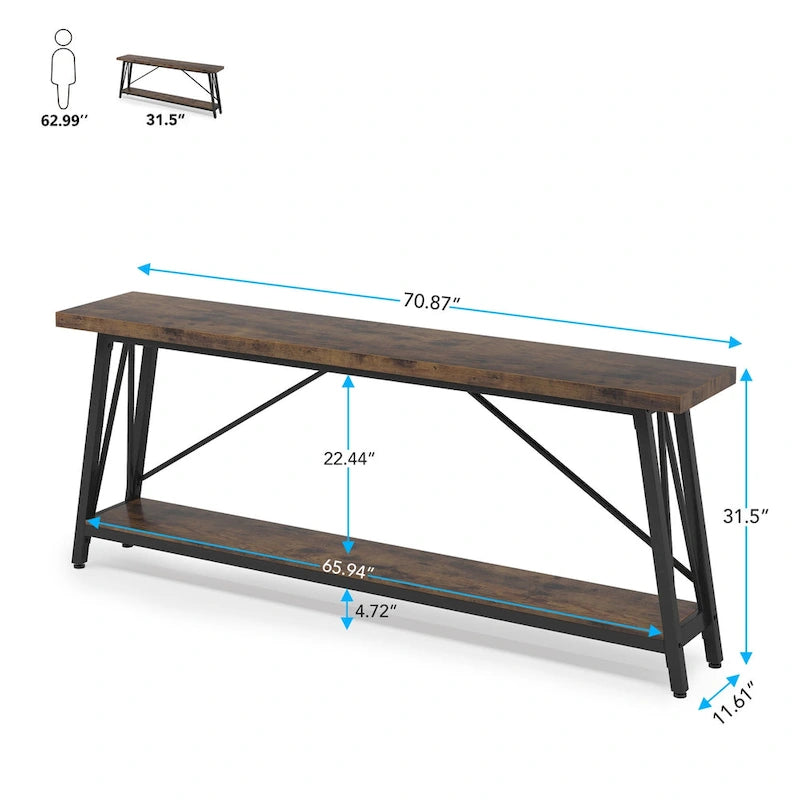 Table de canapé extra longue de 180 cm, console d'entrée industrielle