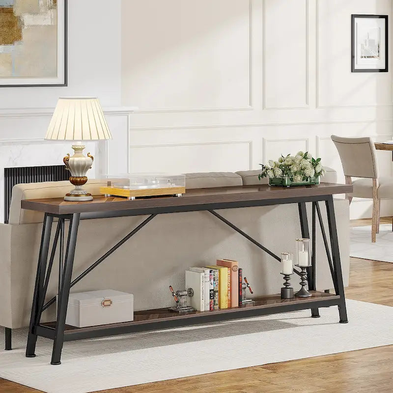Table de canapé extra longue de 180 cm, console d'entrée industrielle