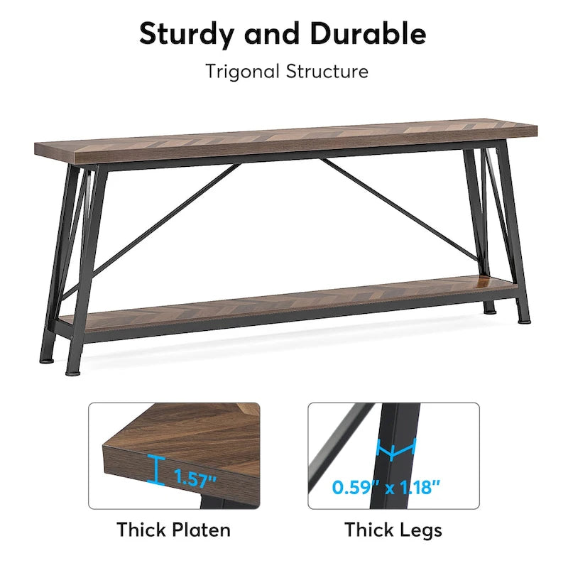 Table de canapé extra longue de 180 cm, console d'entrée industrielle