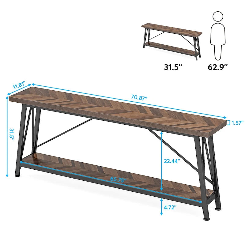 Table de canapé extra longue de 180 cm, console d'entrée industrielle