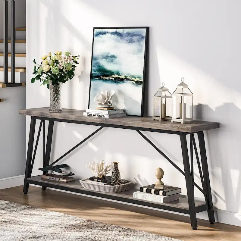Table de canapé extra longue de 180 cm, console d'entrée industrielle