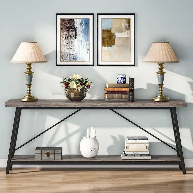 Table de canapé extra longue de 180 cm, console d'entrée industrielle