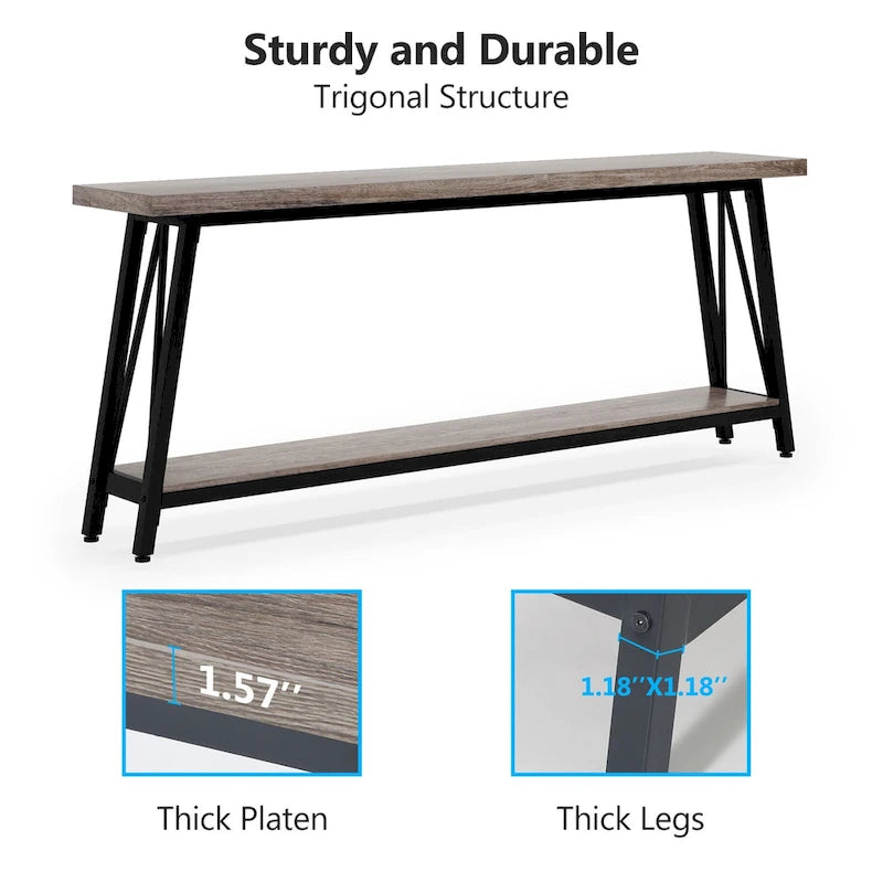 Table de canapé extra longue de 180 cm, console d'entrée industrielle