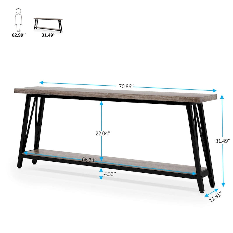 Table de canapé extra longue de 180 cm, console d'entrée industrielle
