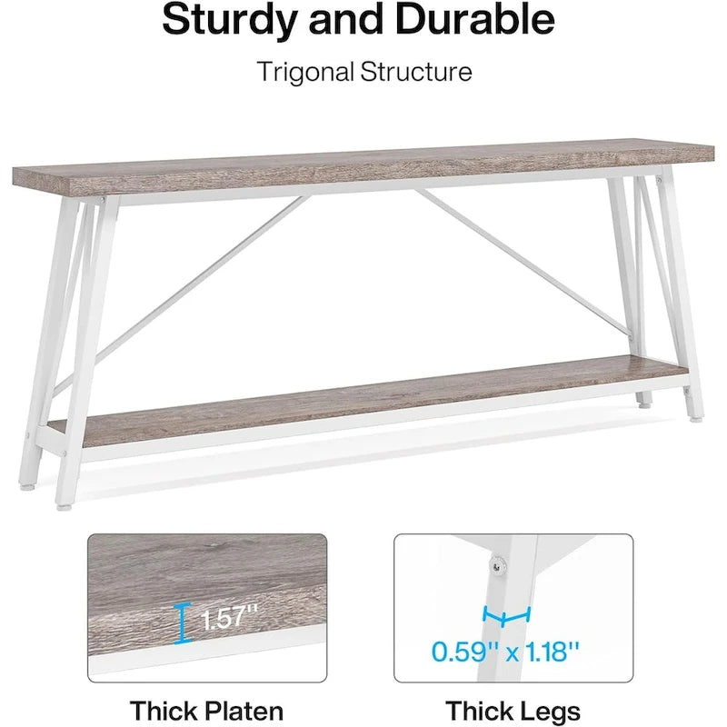 Table de canapé extra longue de 180 cm, console d'entrée industrielle