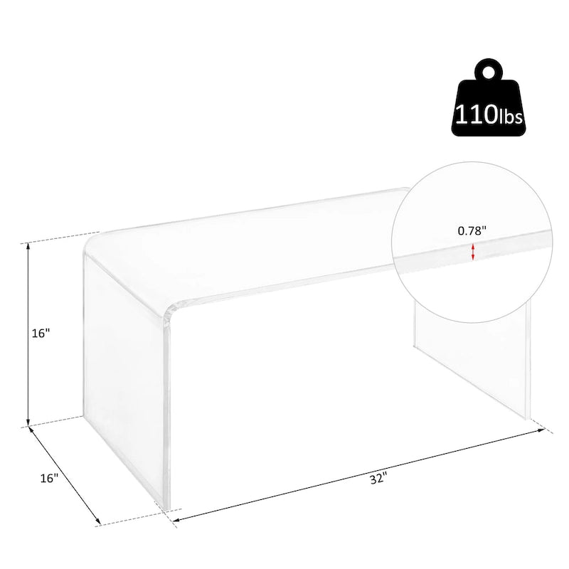 Table basse cascade rectangulaire tout acrylique de 32 de long et de 20 mm d'épaisseur, transparente
