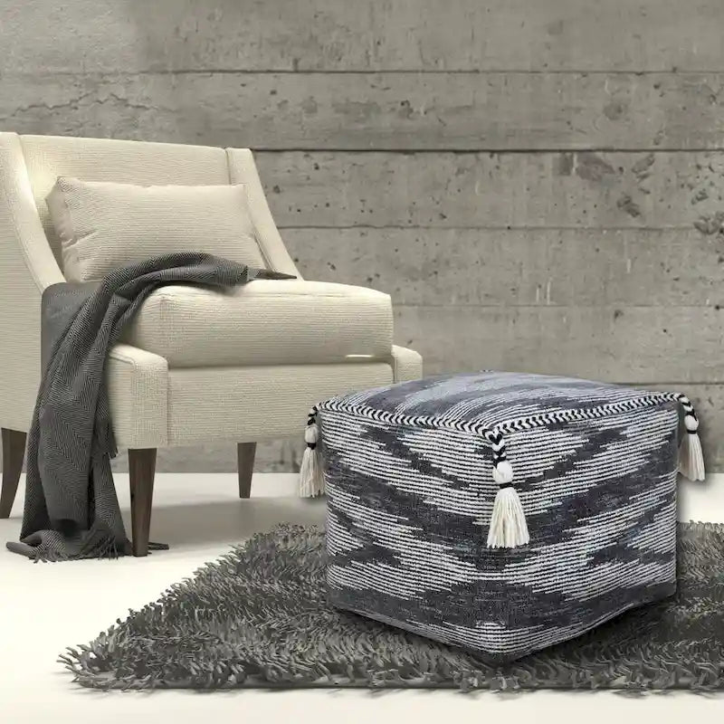 Pouf ottoman géométrique électrostatique moderne gris