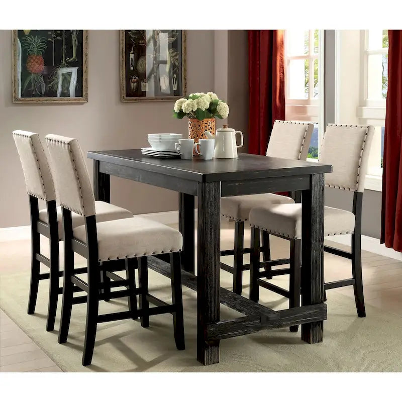 Table à manger rustique noire de 60 pouces à hauteur de comptoir