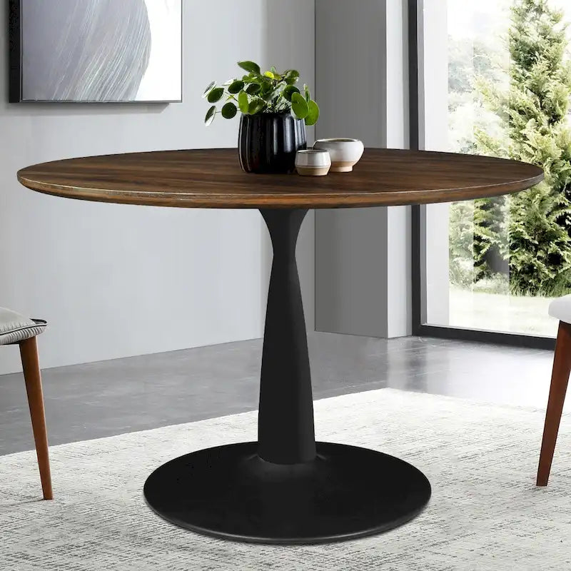 Table à manger ronde couleur noyer