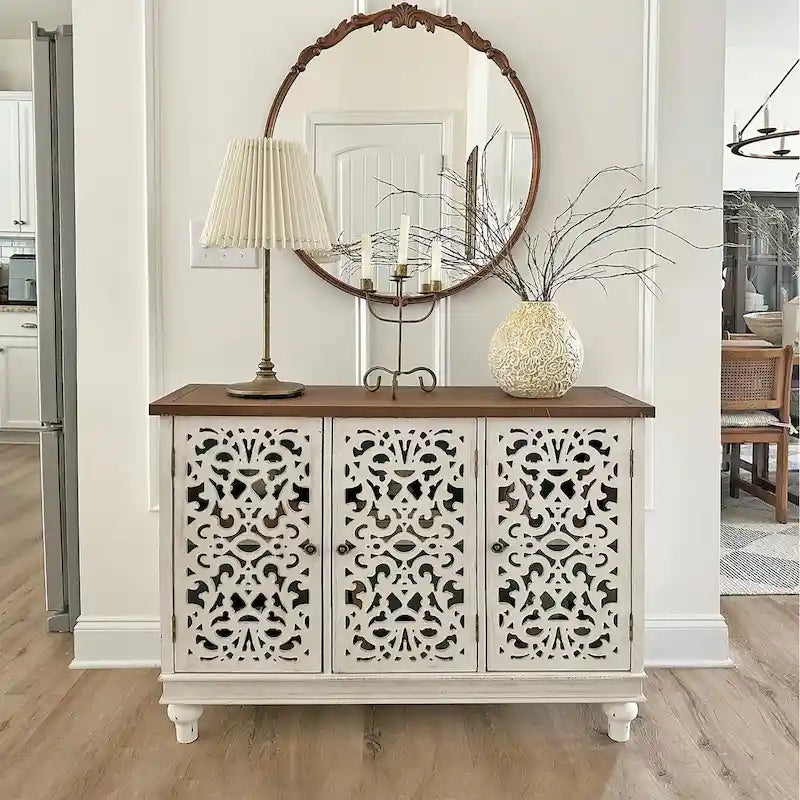 Meuble de rangement 3 portes ajouré de style rétro antique