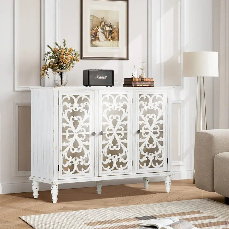 Meuble de rangement 3 portes ajouré de style rétro antique