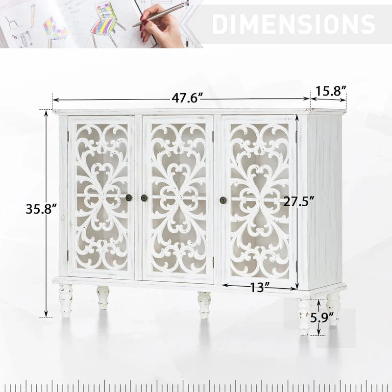 Meuble de rangement 3 portes ajouré de style rétro antique