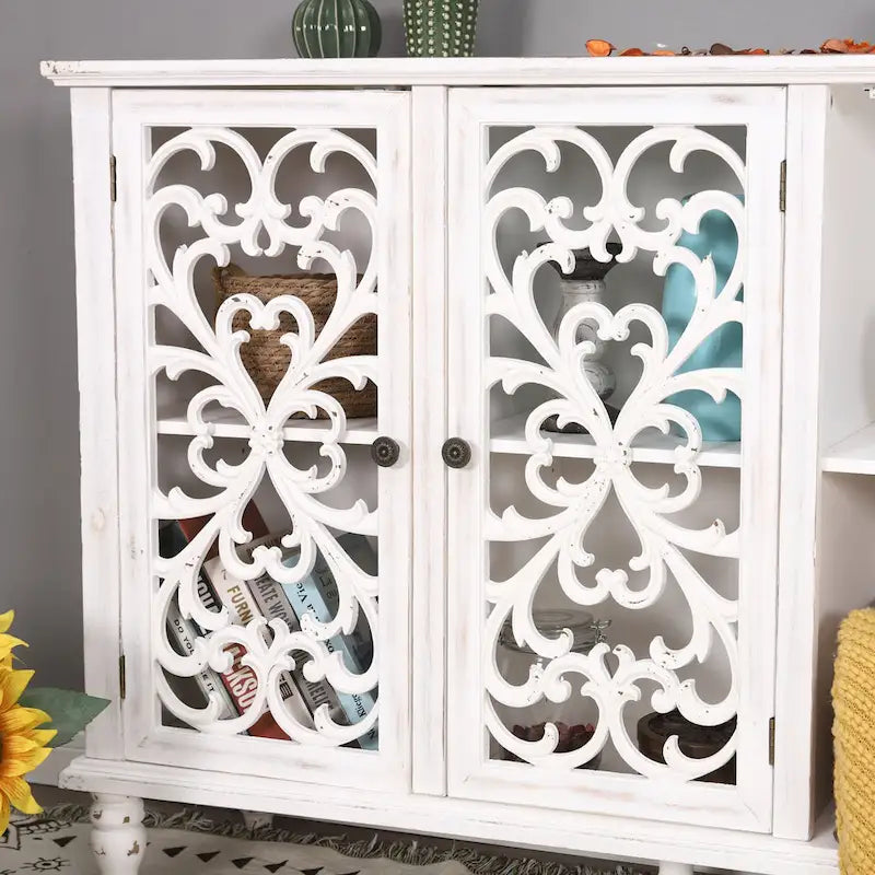 Meuble de rangement 3 portes ajouré de style rétro antique