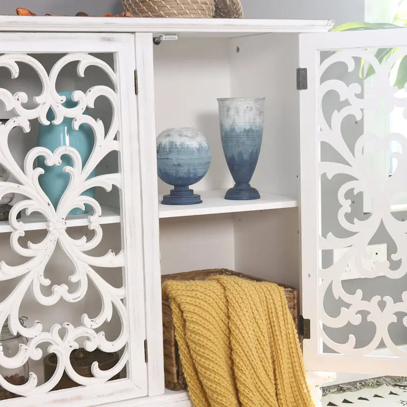 Meuble de rangement 3 portes ajouré de style rétro antique