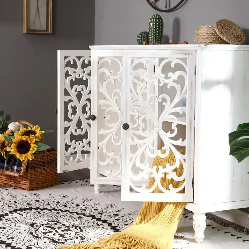 Meuble de rangement 3 portes ajouré de style rétro antique