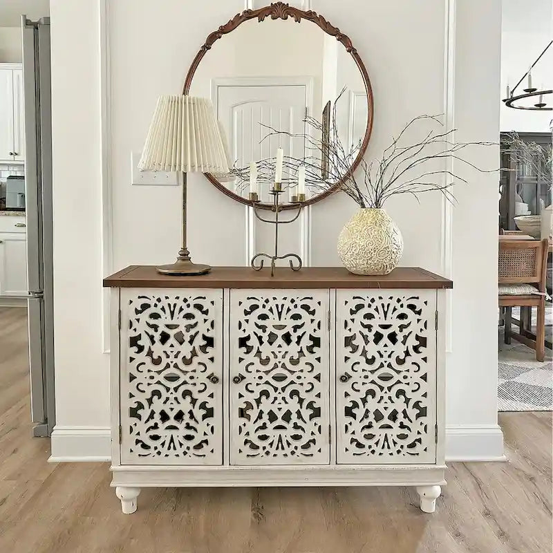 Meuble de rangement 3 portes ajouré de style rétro antique