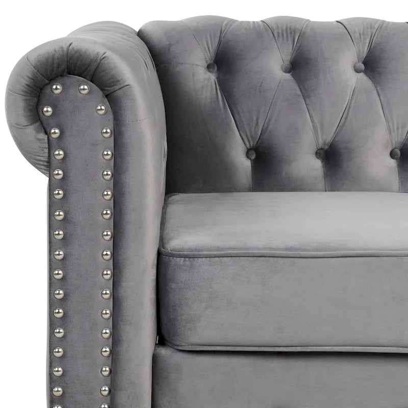 Fauteuil club Chesterfield en velours, fauteuil rembourré capitonné avec clous décoratifs et pieds en bois massif pour salon
