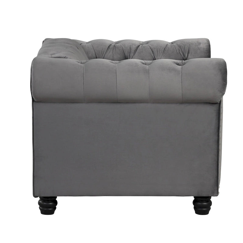 Fauteuil club Chesterfield en velours, fauteuil rembourré capitonné avec clous décoratifs et pieds en bois massif pour salon
